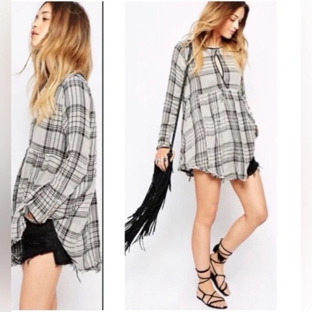 Free People Black and White Plaid Tunic